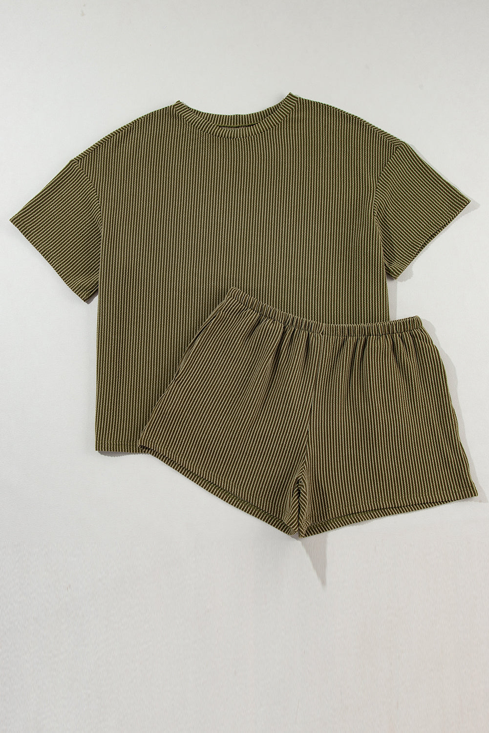 Orange Ribbed Textured Knit Loose Fit Tee and Shorts Set