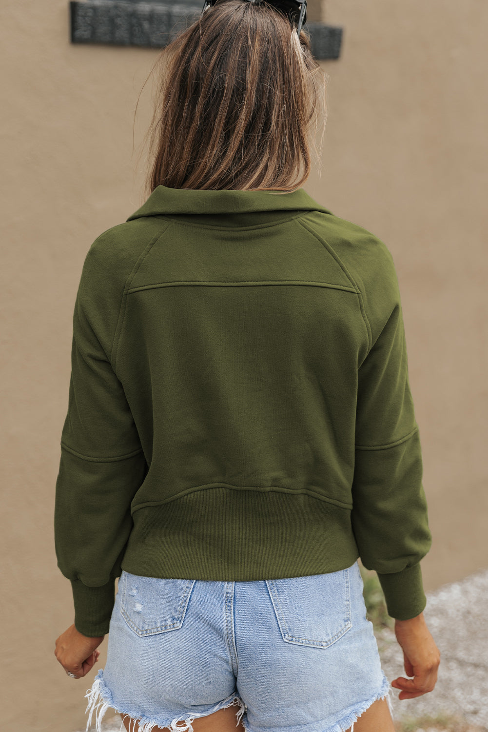 Bonbon Fleece Lined Zip Up Stand Collar Thumbhole Sleeve Sweatshirt