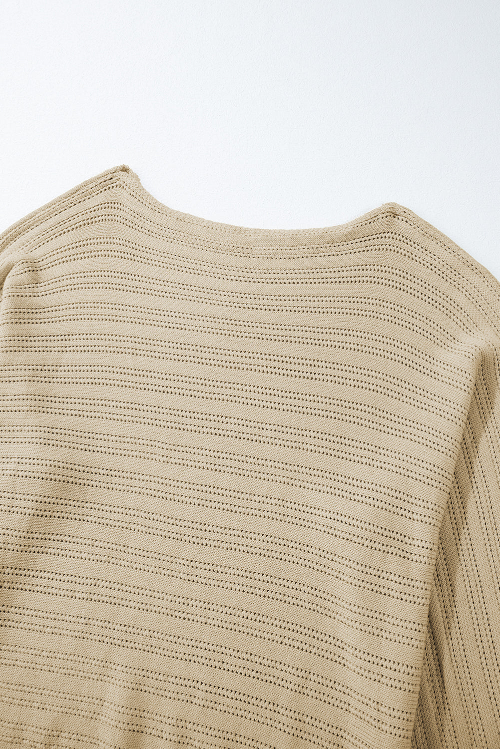 Jungle Green Lantern Sleeve Eyelets Textured Knit Sweater