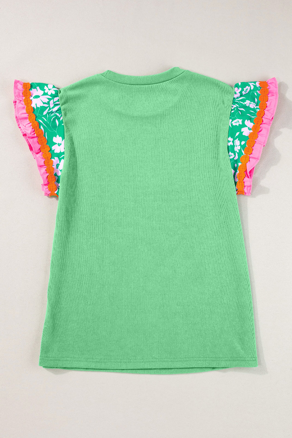 Peach Blossom Contrast Ricrac Floral Sleeve Top