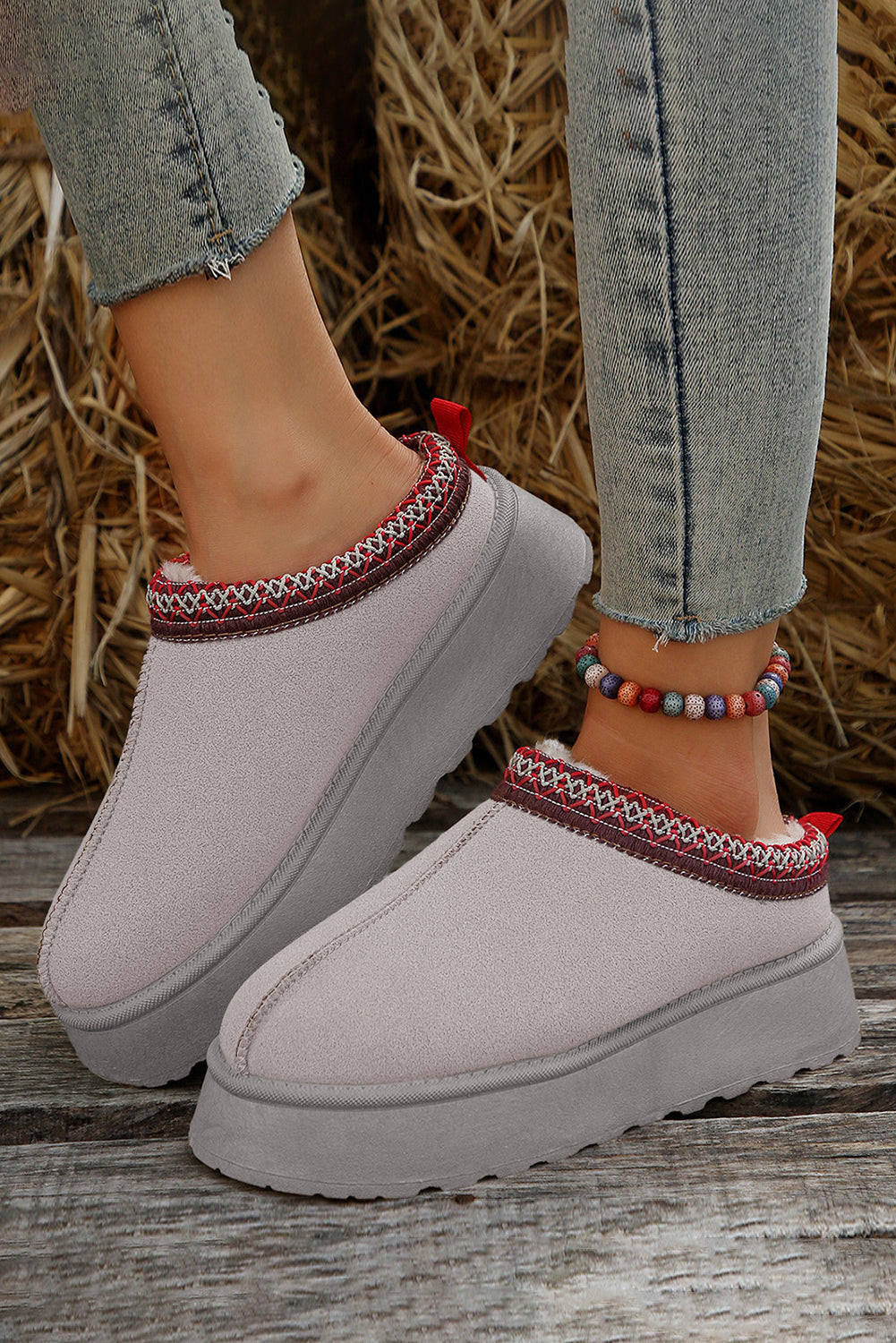 Black Contrast Print Suede Plush Lined Snow Boots