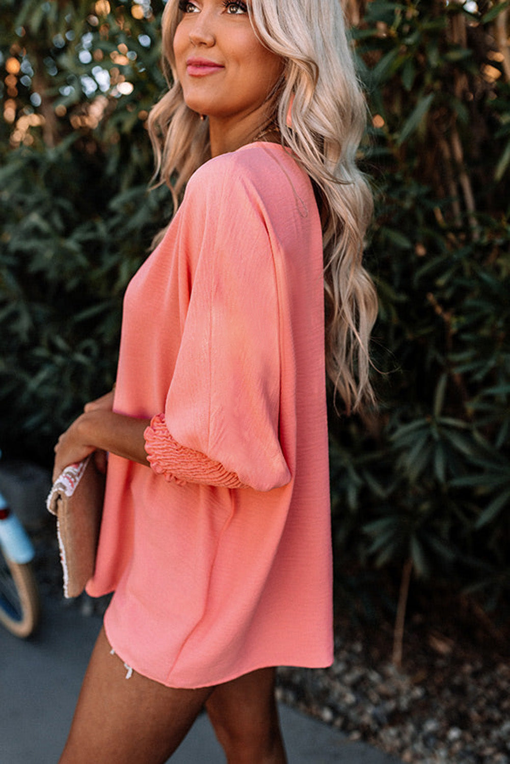 Apricot Smocked Wrist Shift Top