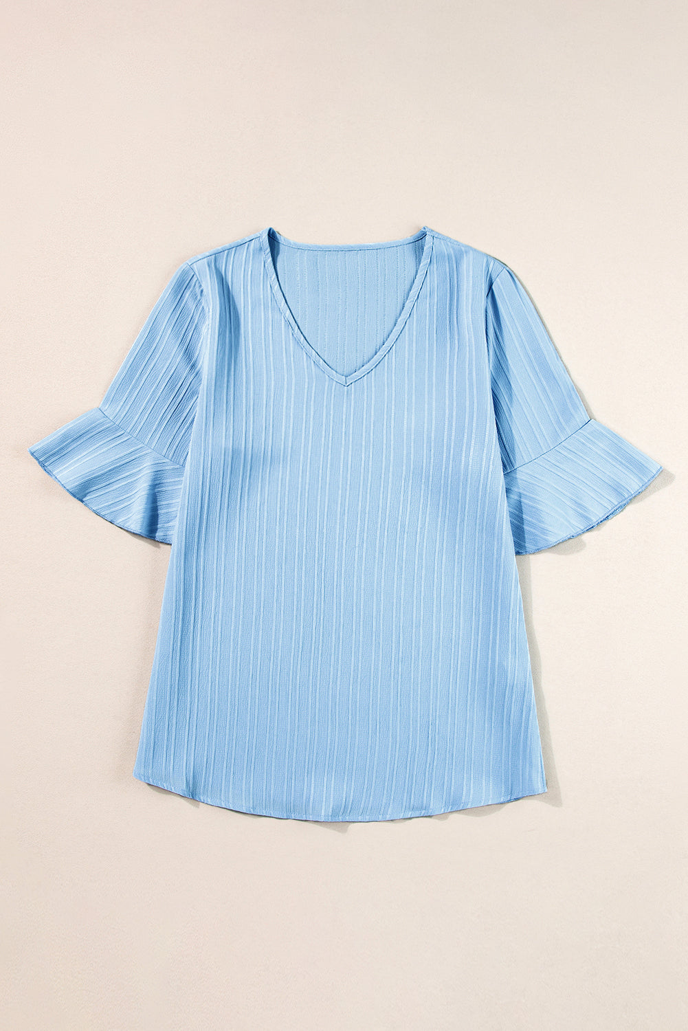 Grass Green Ruffled Half Sleeve V Neck Textured Top