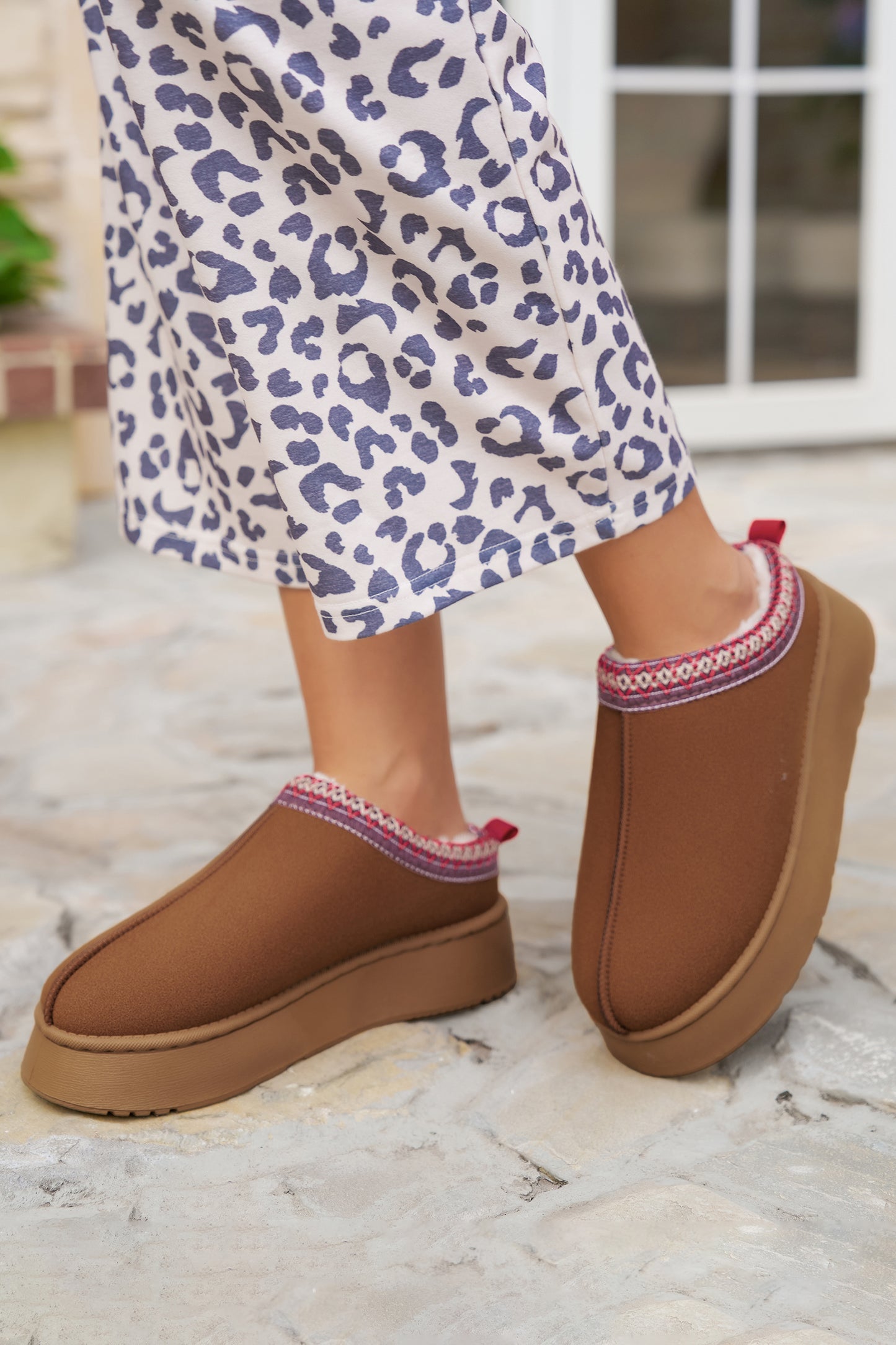 Black Contrast Print Suede Plush Lined Snow Boots