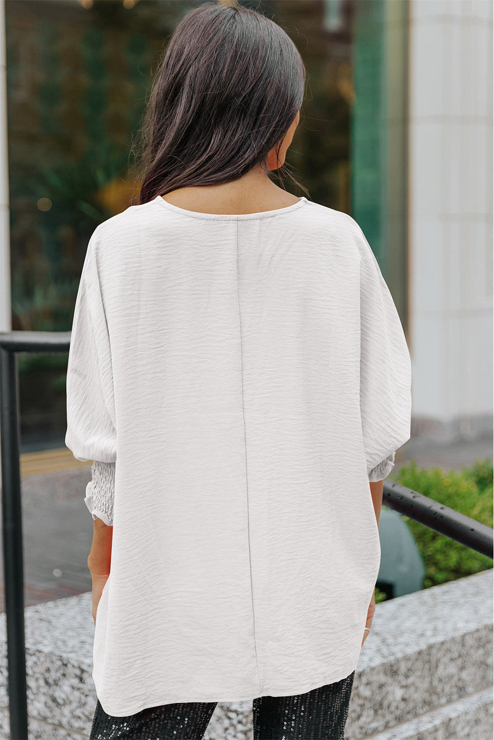 Apricot Smocked Wrist Shift Top