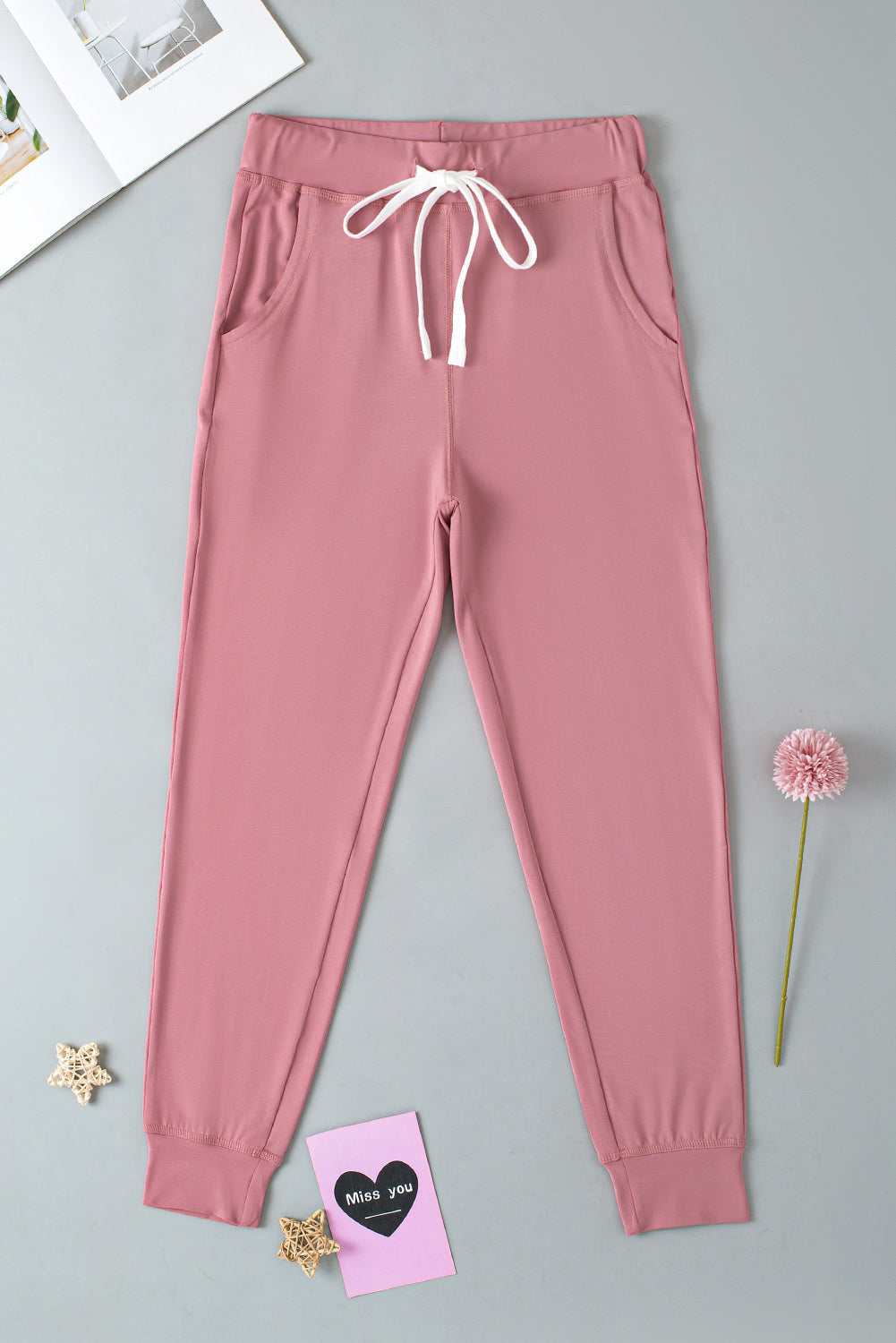 Gray Drawstring Waist Pocketed Joggers