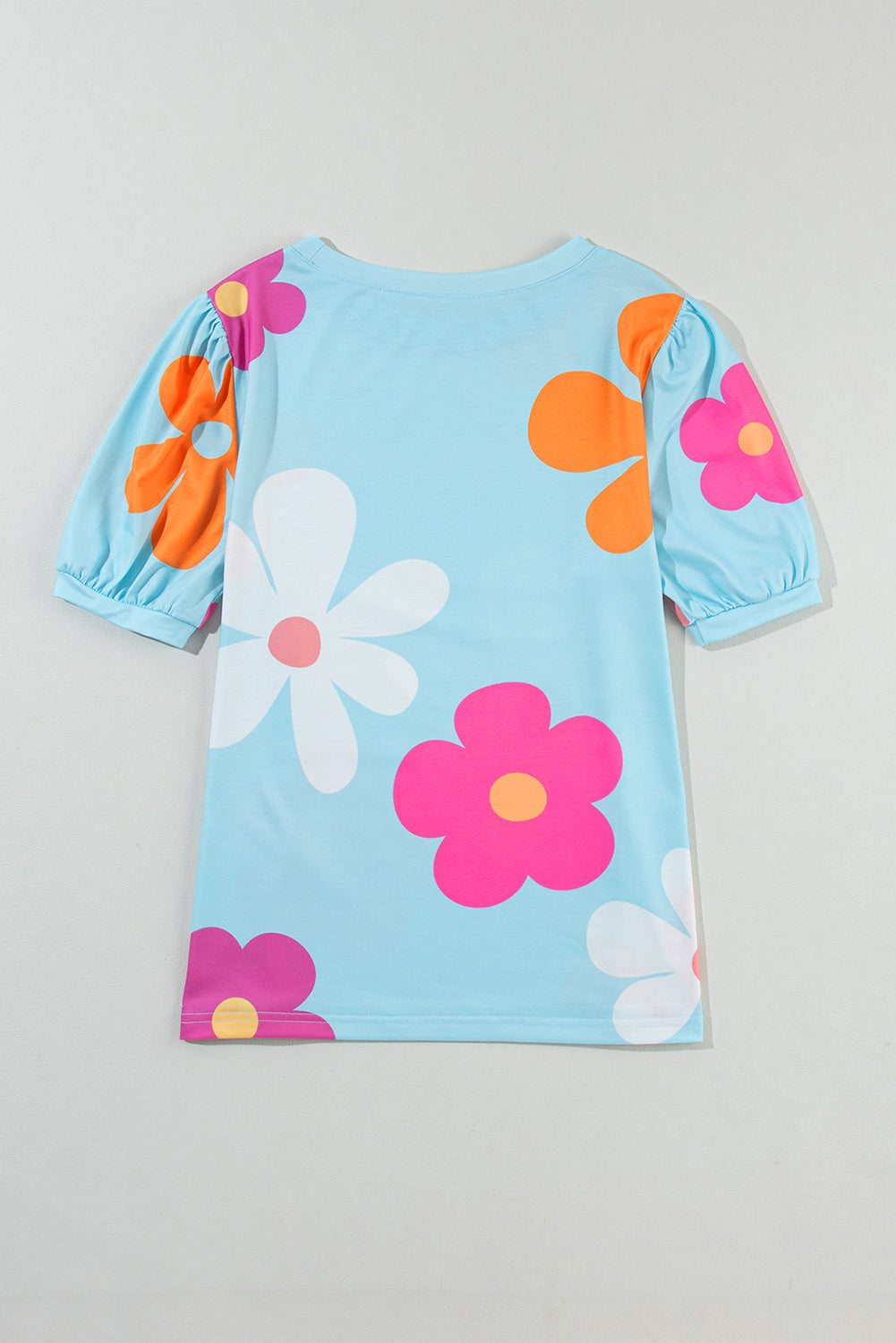 Pink Flower Print Bubble Sleeve Tee