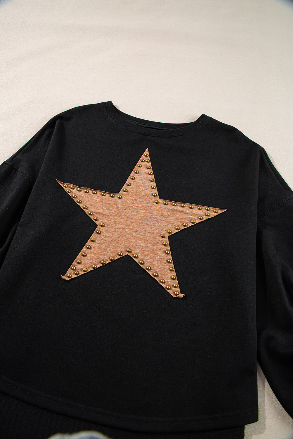 Apricot Studded Star Graphic Oversized Long Sleeve Top