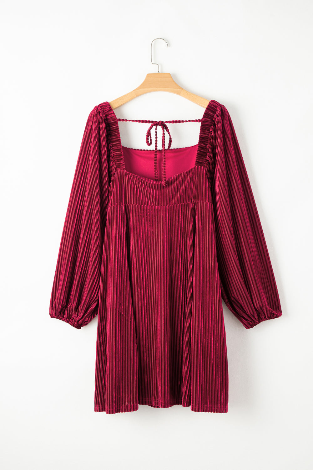 Green Tie Back Square Neck Velvet Babydoll Dress