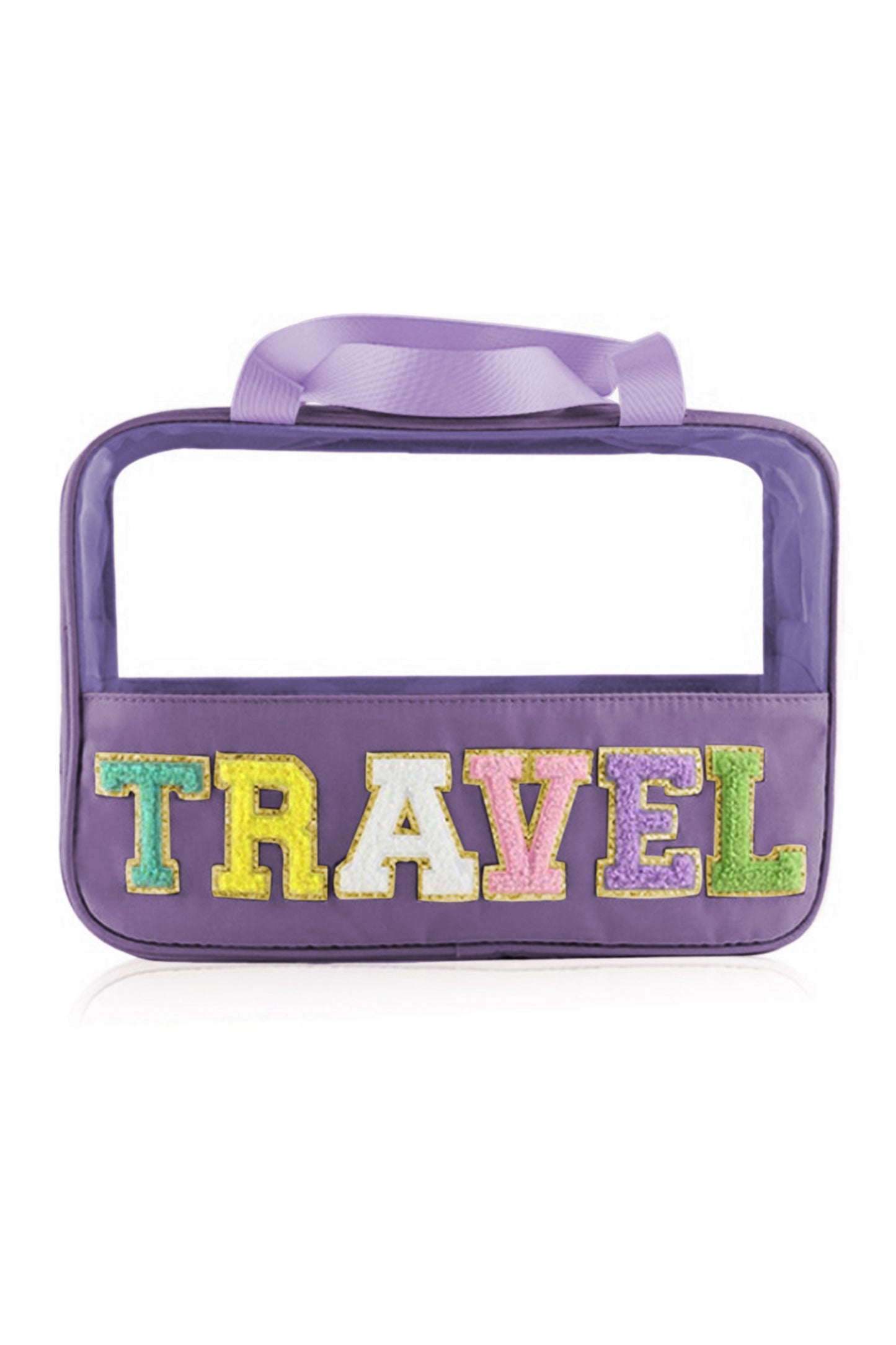 Black TRAVEL Chenille Letter Clear PVC Makeup Bag