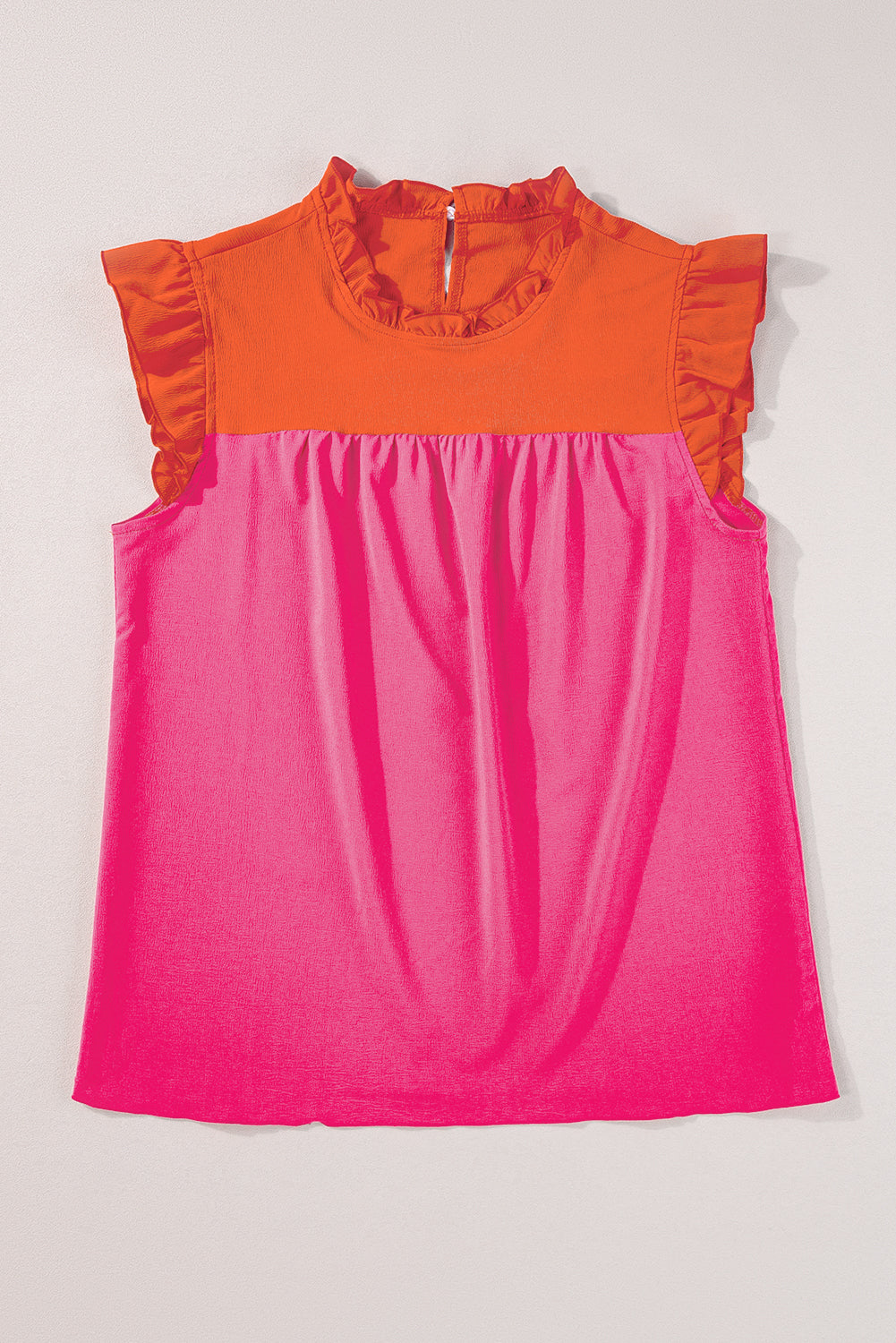 Bright Green Two Tone Ruffled Flutter Sleeve Blouse