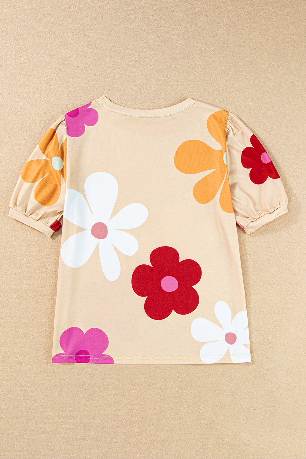 Pink Flower Print Bubble Sleeve Tee