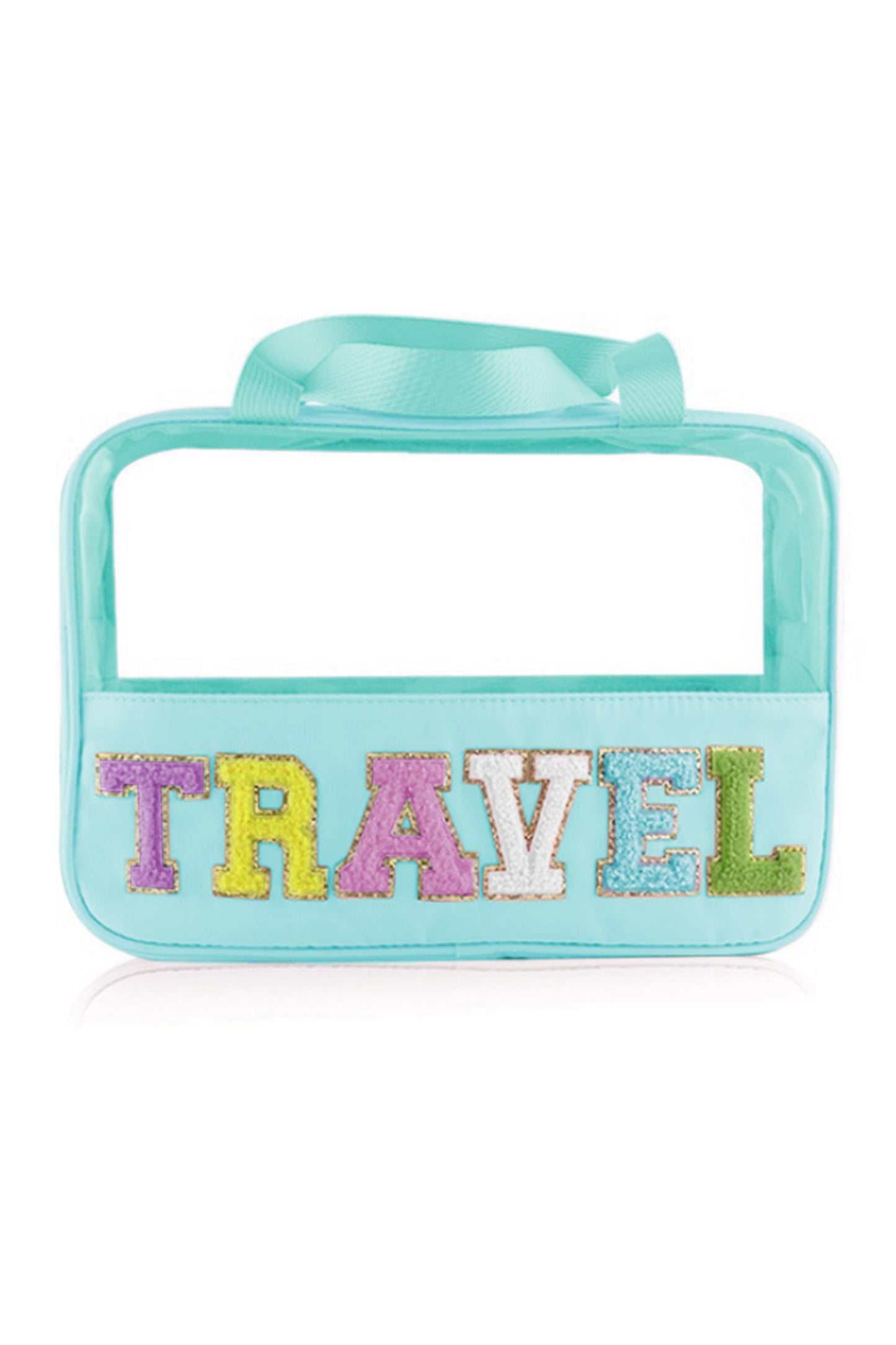 Black TRAVEL Chenille Letter Clear PVC Makeup Bag