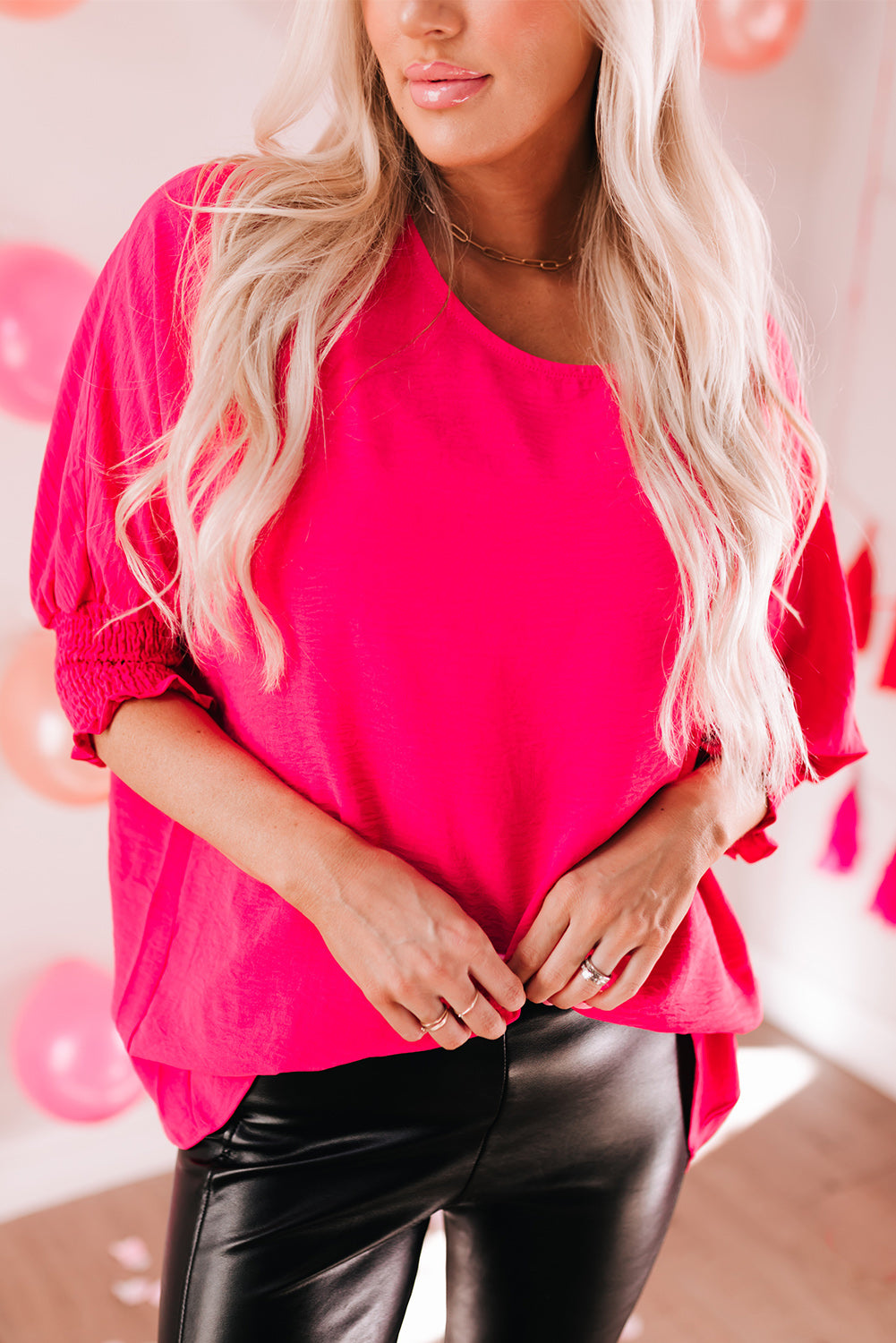 Apricot Smocked Wrist Shift Top