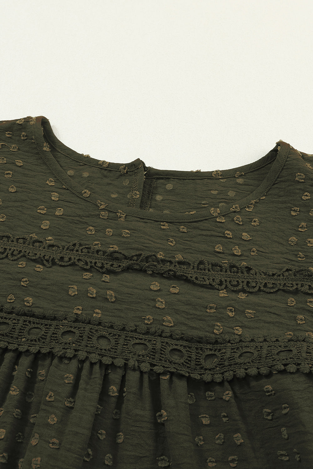 Black Lace Eyelet Ruffle Shoulder Long Sleeve Blouse