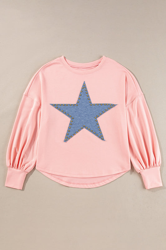 Apricot Studded Star Graphic Oversized Long Sleeve Top