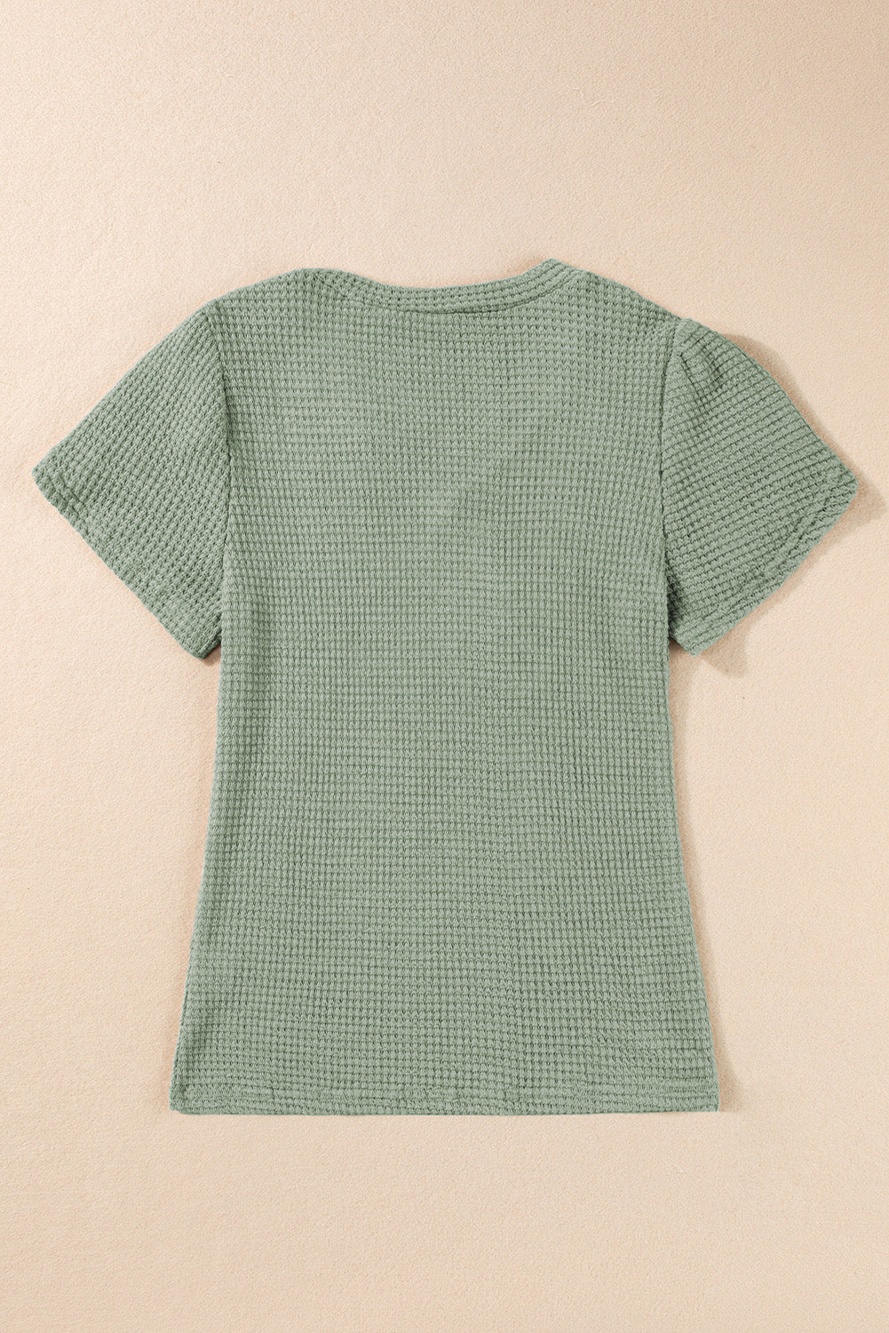 White V Neck Petal Sleeve Waffle Knit T-Shirt