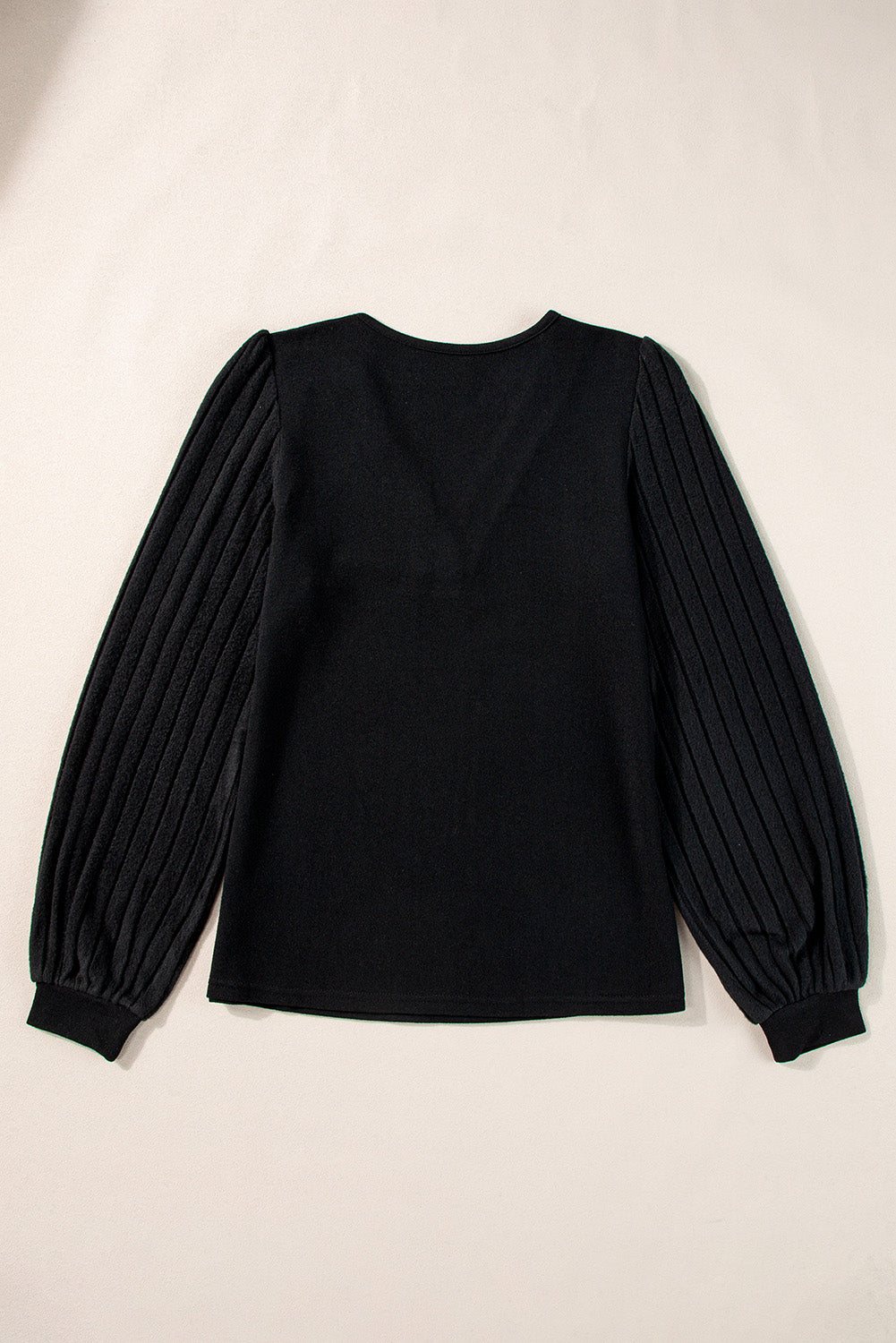 Light Grey Buttoned V Neck Ribbed Puff Sleeve Top